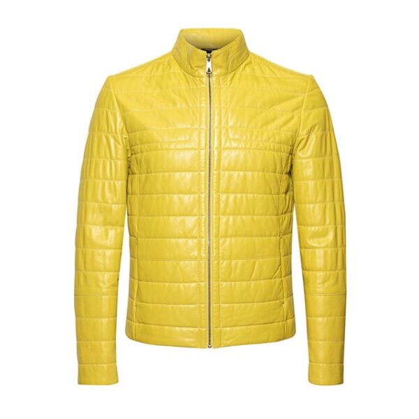 Yellow Leather Biker Trends Slim-Fit Sheepskin Jacket
