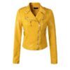 Yellow Slim Side Zipper Plain Women's Jacket Leather