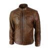 Mens Retro Real Zipped Biker Jacket Soft Leather