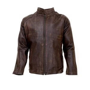 Mens Classic Brown Distressed Waxed Leather Jacket