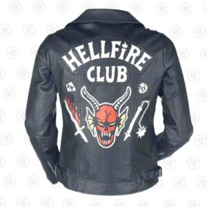 Hellfire Club stranger things black leather jacket Back