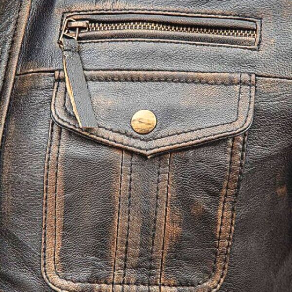 Men’s Café Racer Distressed Brown Leather Jacket Pocket