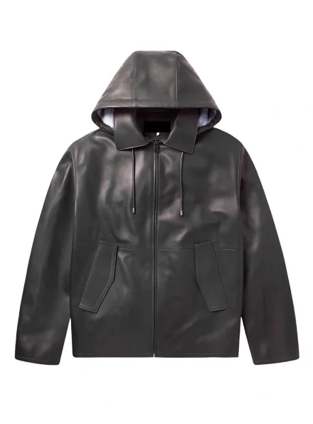 Valentino men's black hooded leather jacket