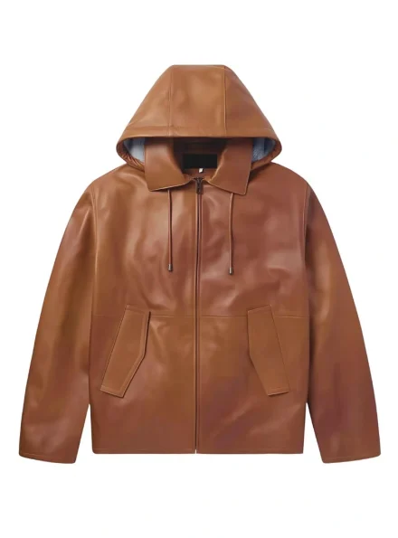 Valentino men's brown hooded leather jacket