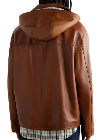 Valentino men's brown hooded leather jacket back