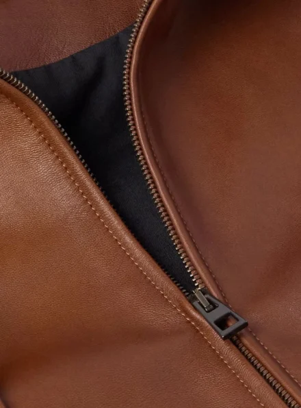 Valentino men's brown hooded leather jacket collar