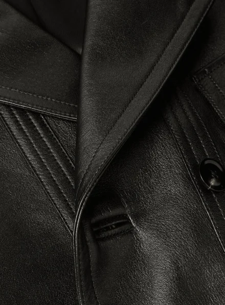 black leather double breasted pea coat collar