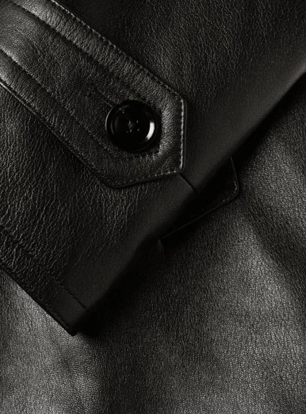 black leather double breasted pea coat sleeve