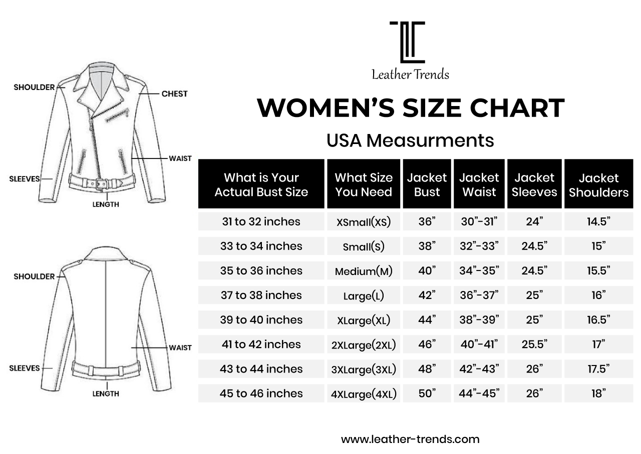 leather trends women's size chart