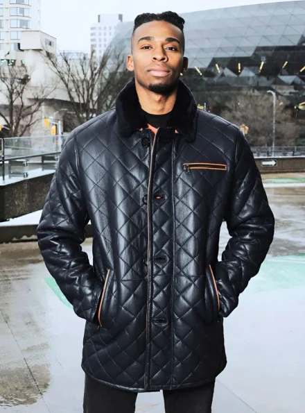 men's black quilted leather coat
