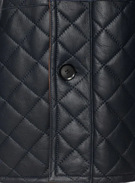 men's mid-length black quilted leather coat quilted