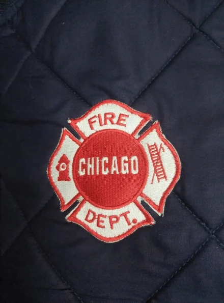 Chicago Fire Kelly Severide Taylor Kinney quilted jacket embroidered badge