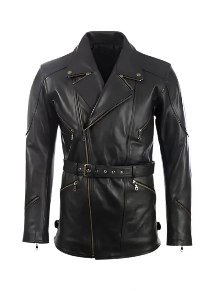 German classic black officer leather coat
