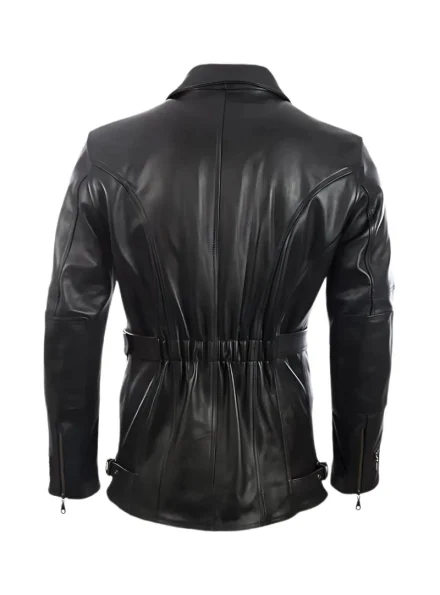 German classic black officer leather coat back
