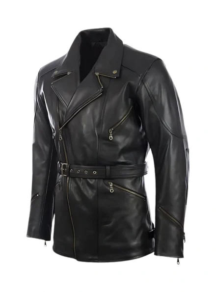 German classic black officer leather coat for men