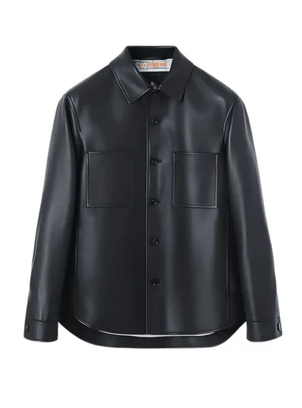black boxy fit leather overshirt