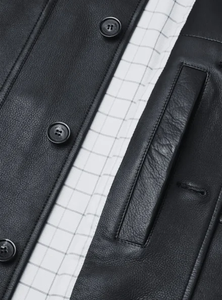 black boxy fit leather overshirt front