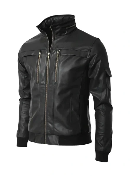 buy stylish men black leather biker jacket