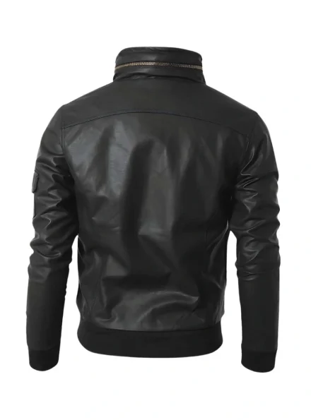 buy stylish men black leather biker jacket back
