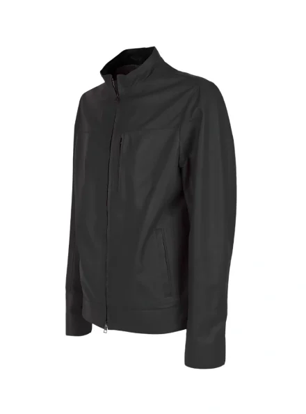 luxury black biker style Geox Ottaya leather jacket side view