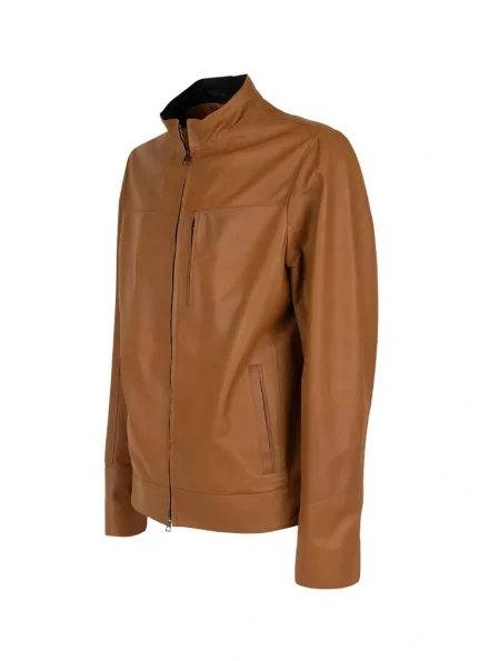 luxury brown biker style Geox Ottaya leather jacket side