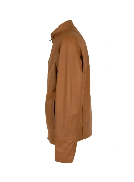 luxury brown biker style Geox Ottaya leather jacket side view