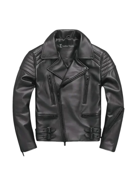 men's black leather moto racer jacket