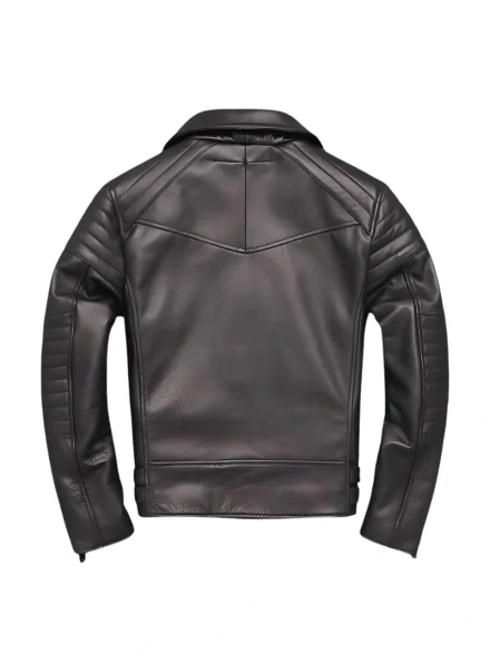 men's black leather moto racer jacket back