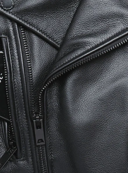 men's black leather moto racer jacket collar