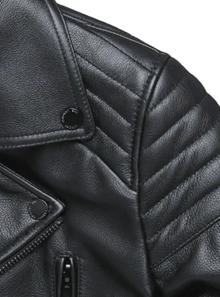 men's black leather moto racer jacket shoulder