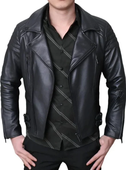 men's black leather motoracer jacket