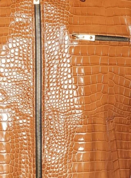 Brown Embossed crocodile effect leather jacket men front