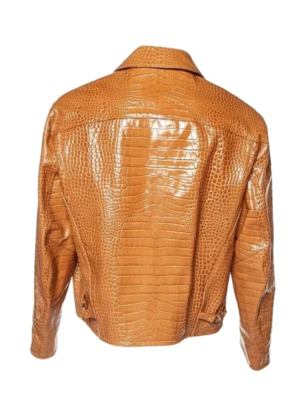 Embossed crocodile effect leather brown jacket backside