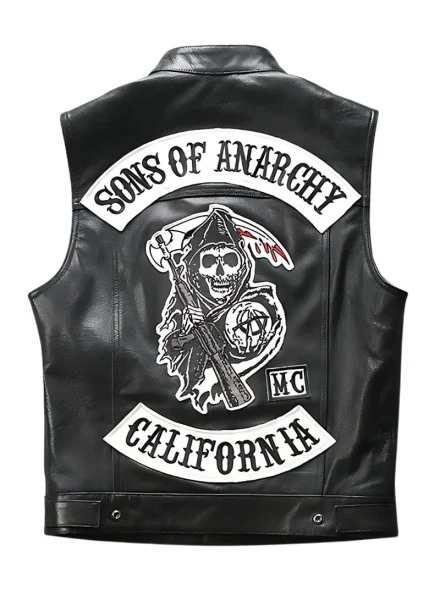 Gothic and Punk inspired black Cowhide leather Son of Anarchy vest back