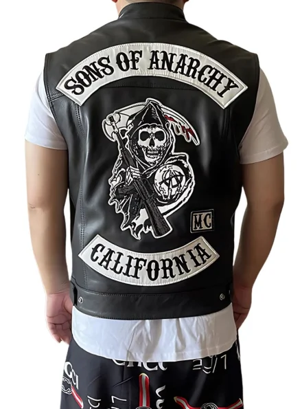 Gothic and Punk inspired black Cowhide leather Son of Anarchy vest back patch