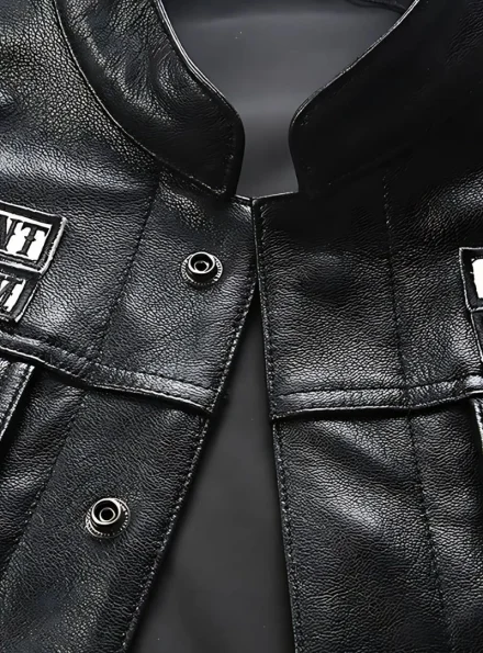 Gothic and Punk inspired black Cowhide leather Son of Anarchy vest collar