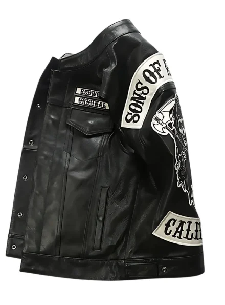 Gothic and Punk inspired black Cowhide leather Son of Anarchy vest open view