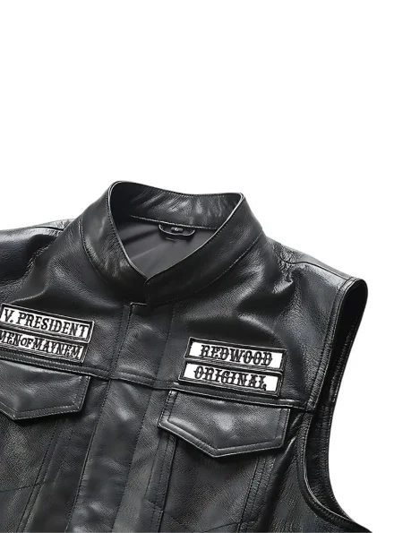 Gothic and Punk inspired black Cowhide leather Son of Anarchy vest pocket