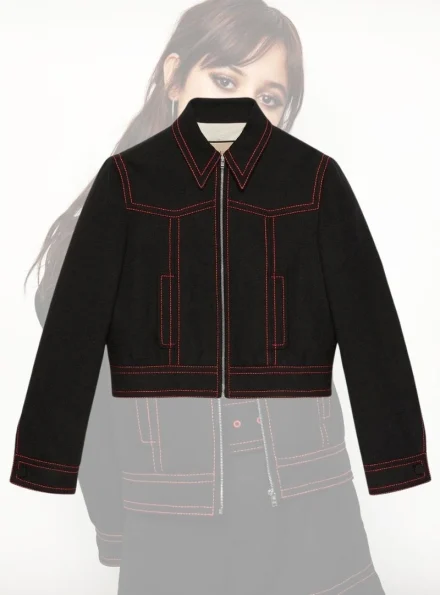 Jenna Ortega Comic Con 2022 cropped Hollywood Babylon jacket