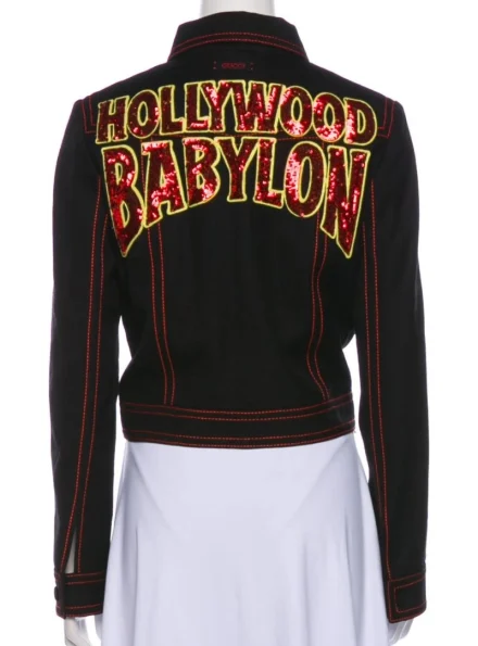 Jenna Ortega cropped Hollywood Babylon jacket backside