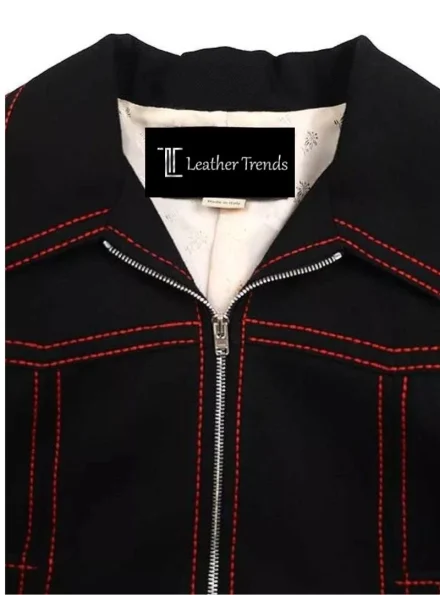 Jenna Ortega cropped Hollywood Babylon jacket collar