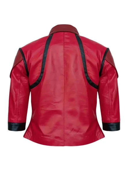 LOL red cosplay VI Arcane red leather jacket backside