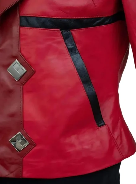 LOL red cosplay VI Arcane red leather jacket side pockets
