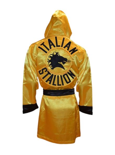 Rocky III Sylvester Italian Stallone yellow long boxing robe back