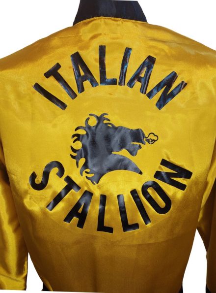 Rocky III Sylvester Italian Stallone yellow long boxing robe emblem on backside