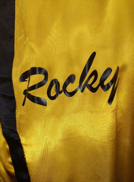 Rocky III Sylvester Italian Stallone yellow long boxing robe front emblem