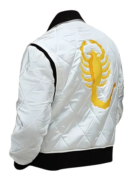 Ryan Gosling Drive scorpion bomber jacket white right side view