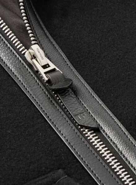 Tom Ford men's shearling trimmed Collar wool blend bomber jacket zipper