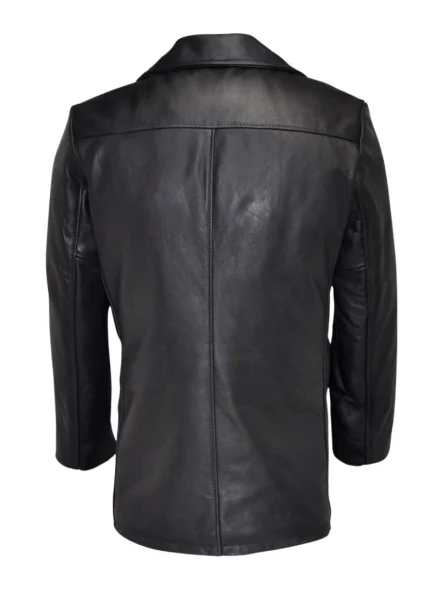 US Military double breasted Navy leather Pea coat backside