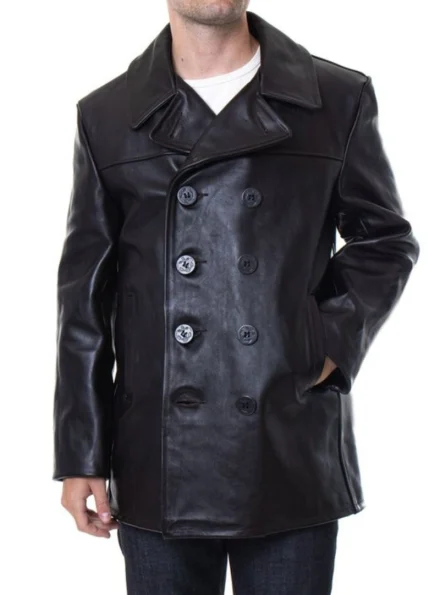 US Military double breasted Navy leather Pea coat front